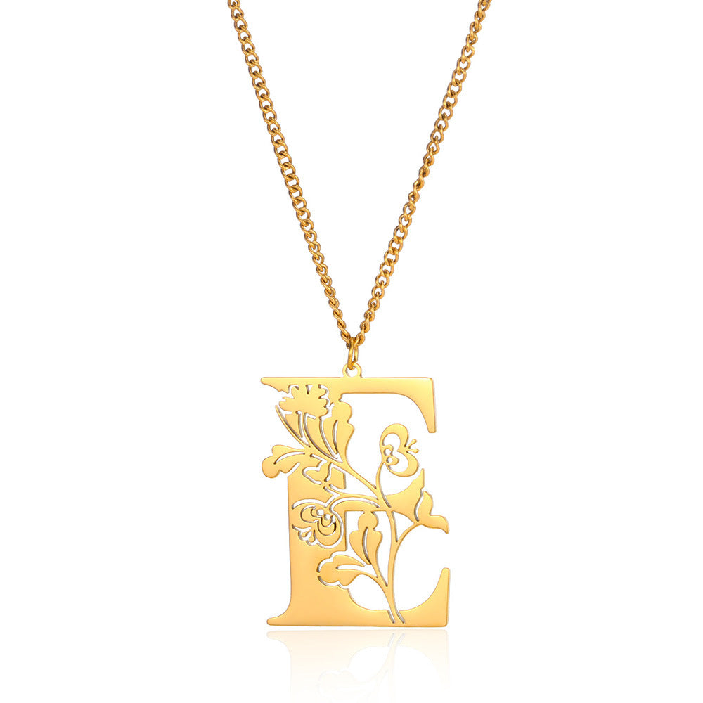 Stainless Steel 26 English Flower Letter Necklace Brand: aeac