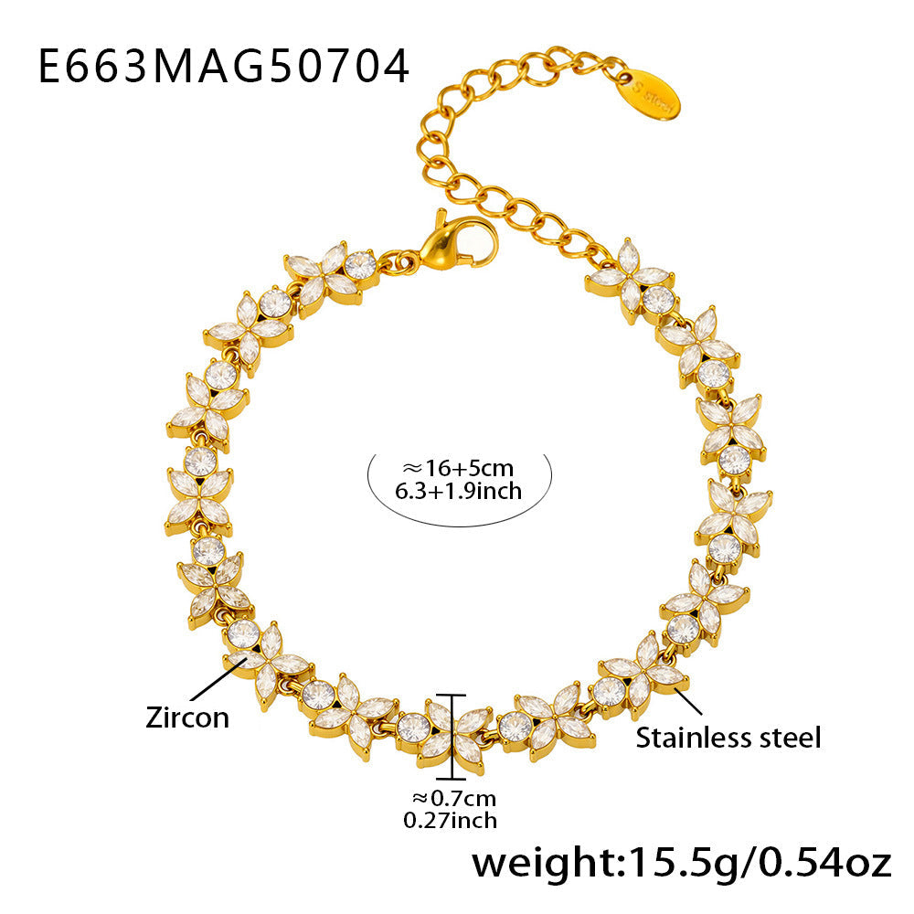 European And American Instagram-style Stainless Steel 5A Zirconia Four-leaf Clover Full Diamond Bracelet Brand: aeac