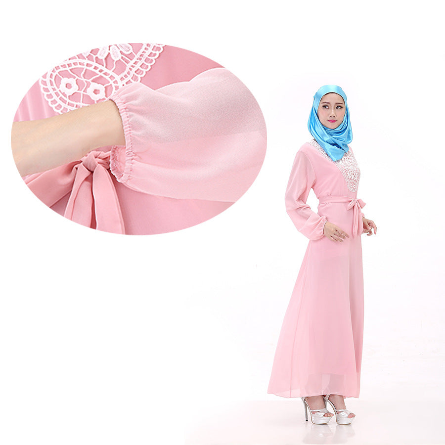 Muslim Robe Arab Hui Ethnic Women Chiffon Plus Size Women's Long-sleeved Dress Brand: aeac