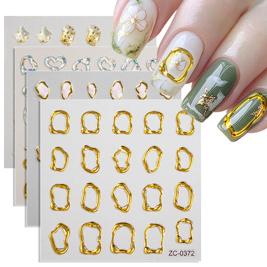 Semi-Transparent Heart-shaped Gold-Stamped Embossed Nail Stickers Brand: aeac