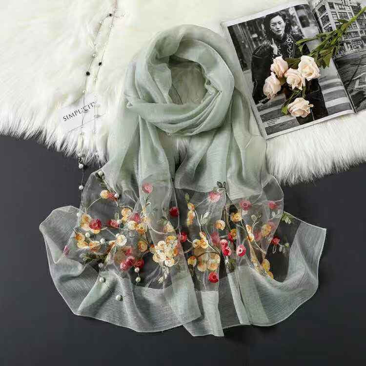 Elegant Versatile Embroidered Silk Scarf For Women Thin Brand: aeac