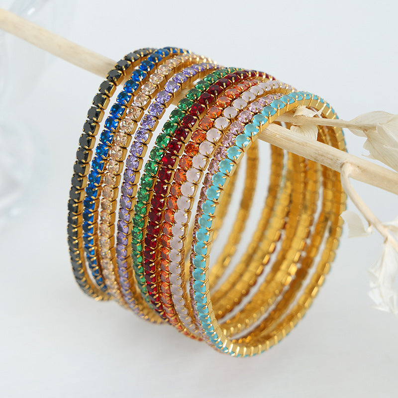Colorful Zircon Stretch Bracelet Titanium Steel Brand: aeac
