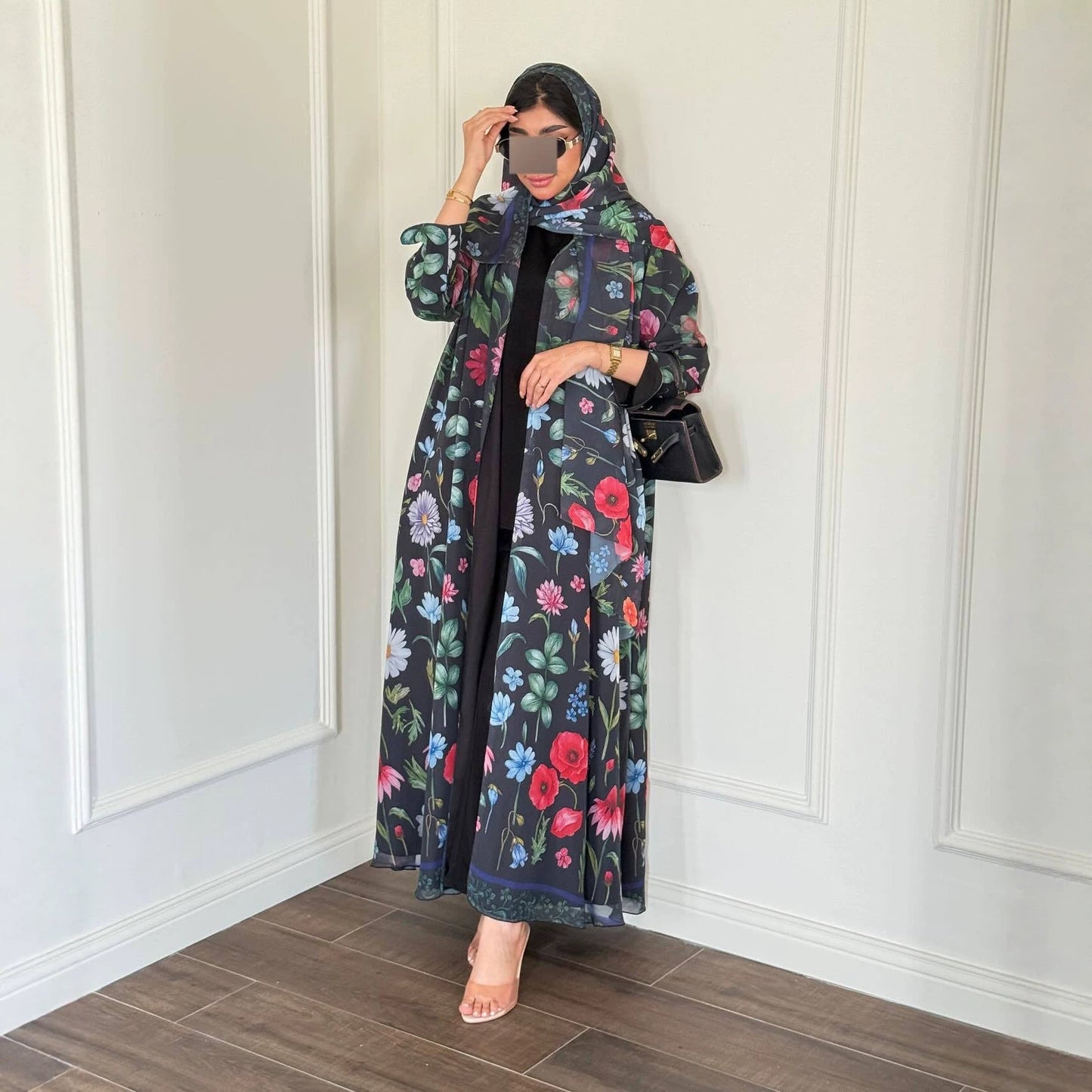 Printed Long Cardigan With Hoodie Loose-Fitting Outerwear Dress Brand: aeac