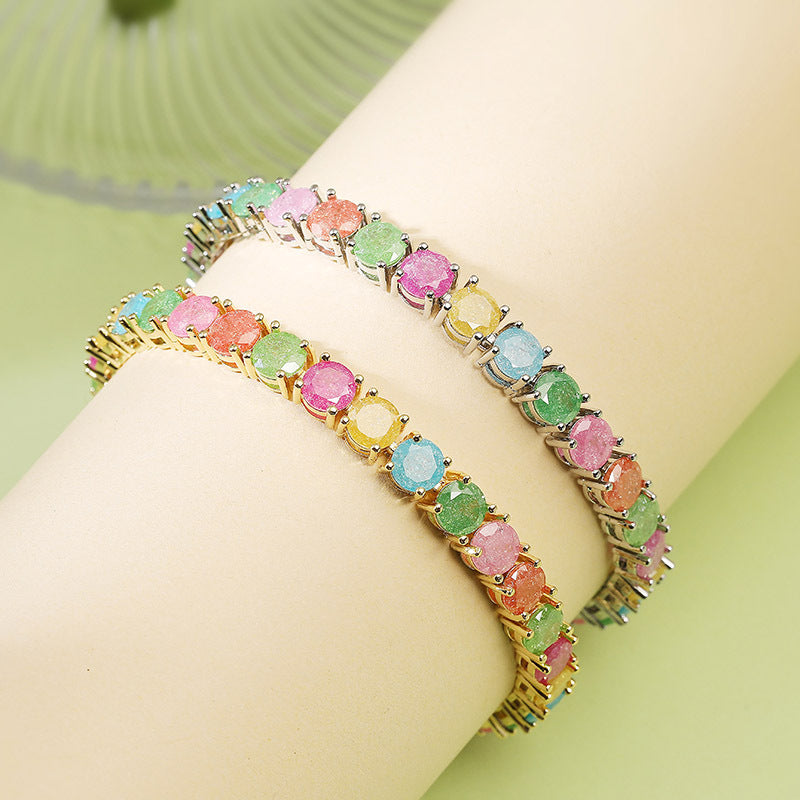 Fashionable And Light Luxury Copper Inlaid With Colored Diamond Round Bracelet Brand: aeac
