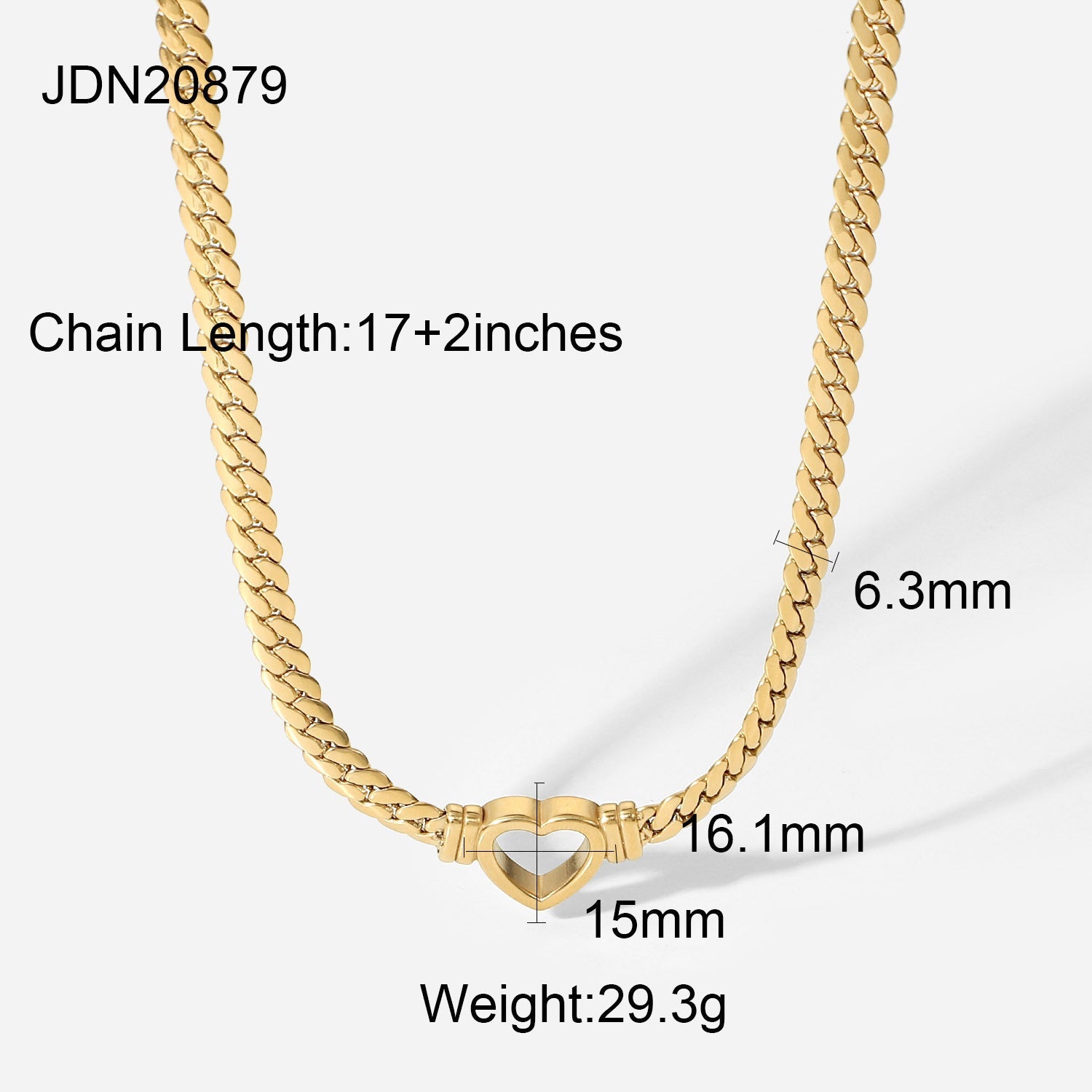 Stainless Steel Cuban Chain Heart Necklace 14K Brand: aeac