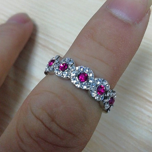 New micro-set ruby engagement ring Europe and the new grandmother green zircon strip Brand: aeac