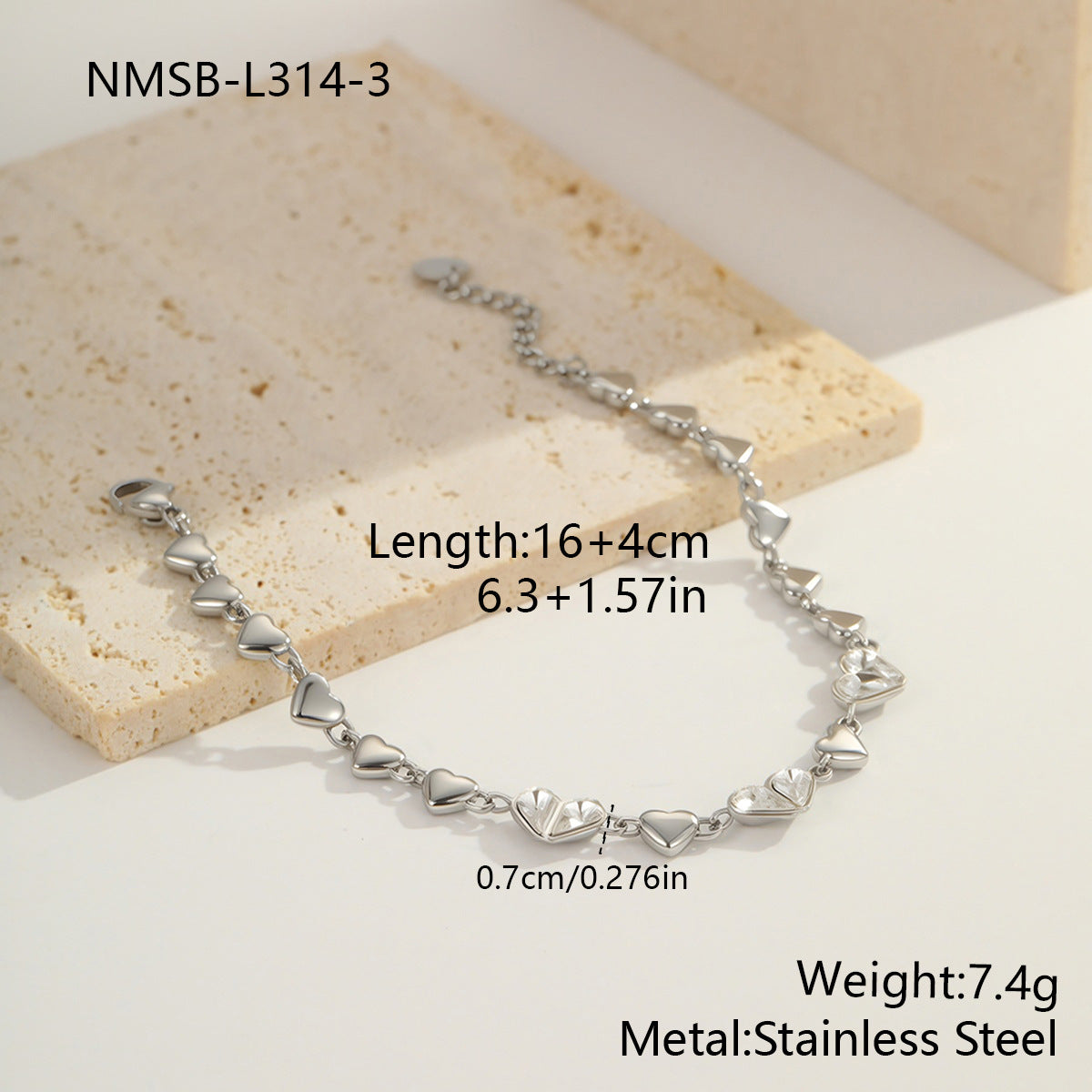 Color-Protecting Stainless Steel Round Heart Zircon Bracelet Brand: aeac