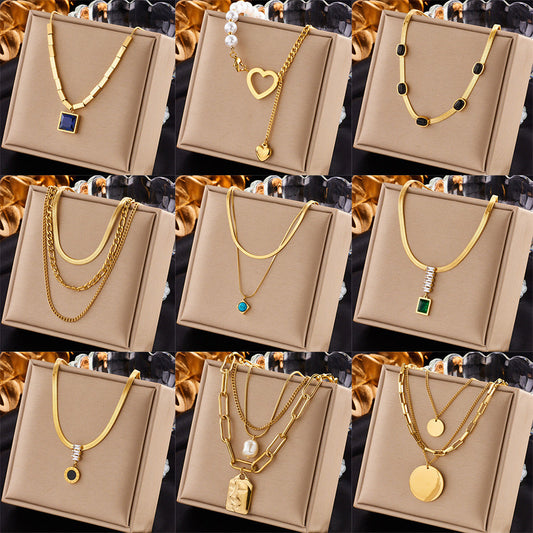 Diamond Square Pendant Titanium Steel Twin Necklace Brand: aeac