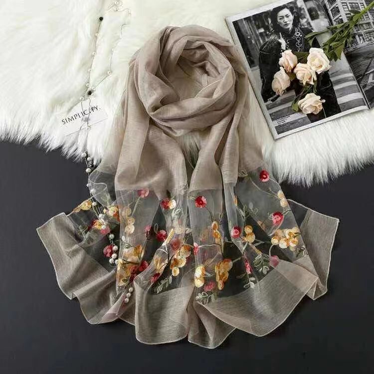 Elegant Versatile Embroidered Silk Scarf For Women Thin Brand: aeac