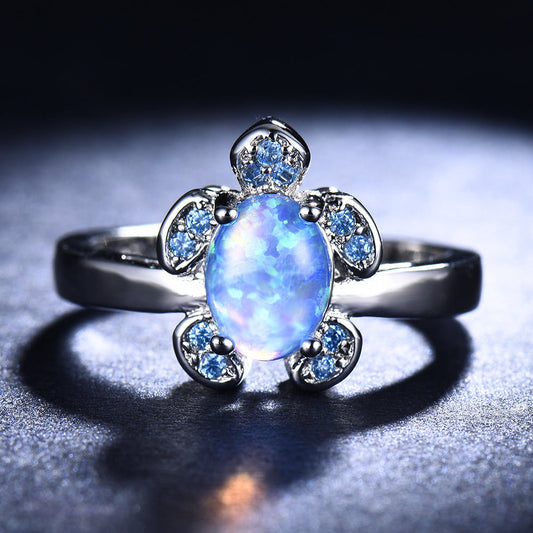 Popular jewelry water blue diamond Turtle Ring Brand: aeac