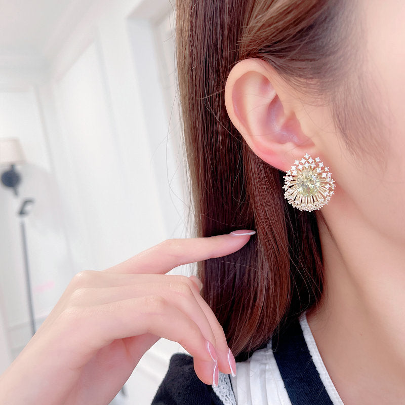 Sterling Silver Needle Light Luxury High-grade Luxury Blooming Fireworks Earrings Brand: aeac