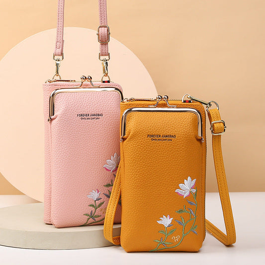 Flower Embroidery Phone Bag With Lock Buckle Outdoor Long Wallet Fashion Shoulder And Crossbody Bags Brand: aeac