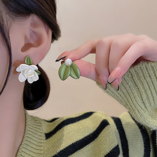 925 Silver Needle Asymmetric Pearl Earrings Female Brand: aeac