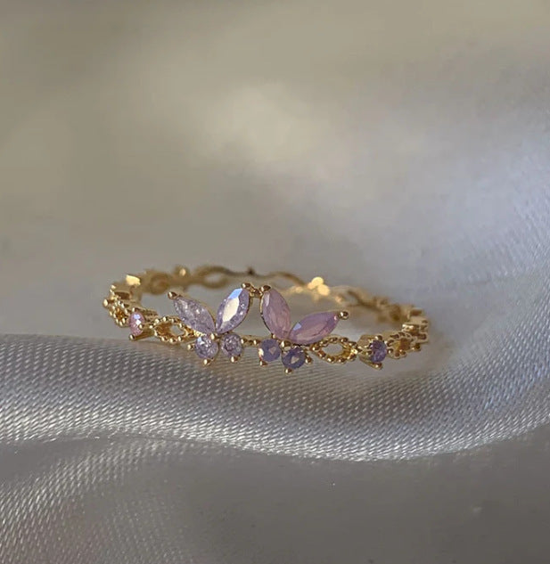 Retro Pink Heart Butterfly Flower Ring – Cute Multi-Element Open Design Brand: aeac