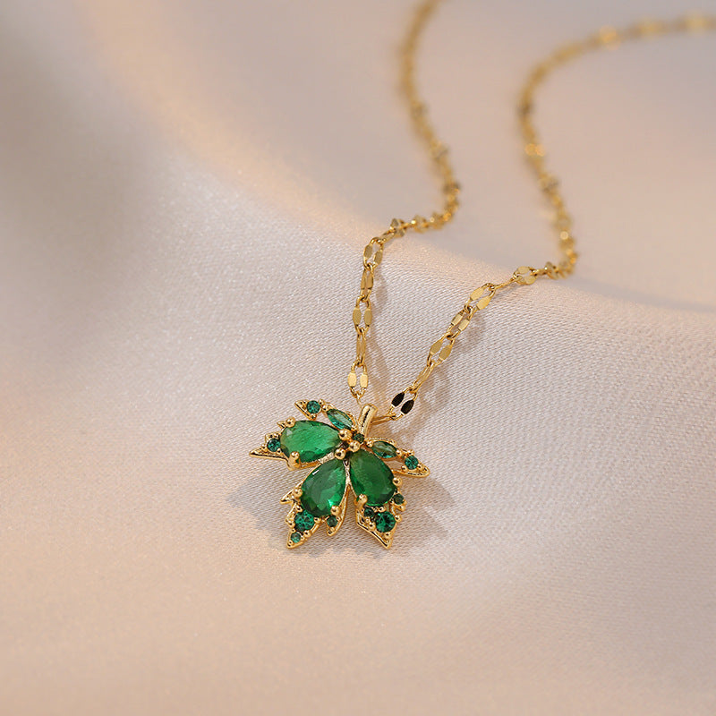 Zircon Maple Leaf Fashion Simple Temperament Non-fading Inlaid Purple Maple Leaf Necklace Brand: aeac