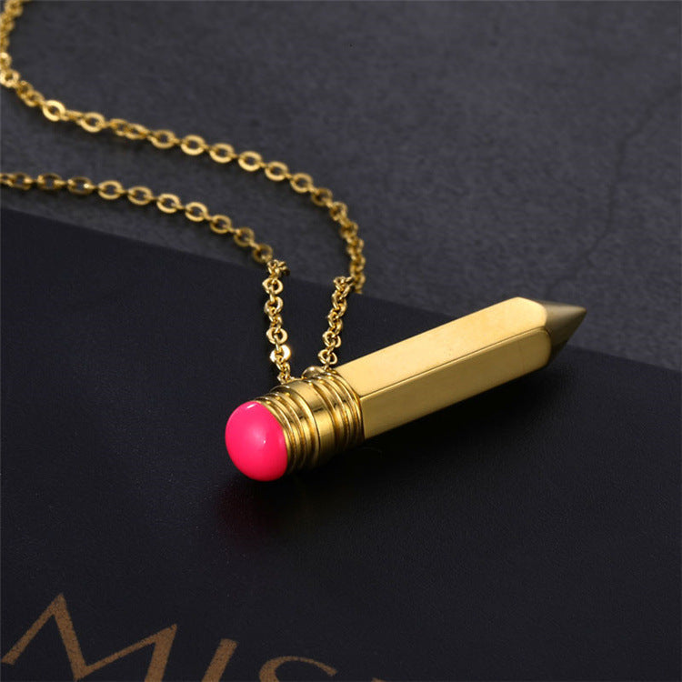 Stainless Steel Necklace European And American Mini Empty Tube Pencil Brand: aeac
