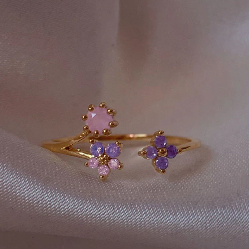 Retro Pink Heart Butterfly Flower Ring – Cute Multi-Element Open Design Brand: aeac
