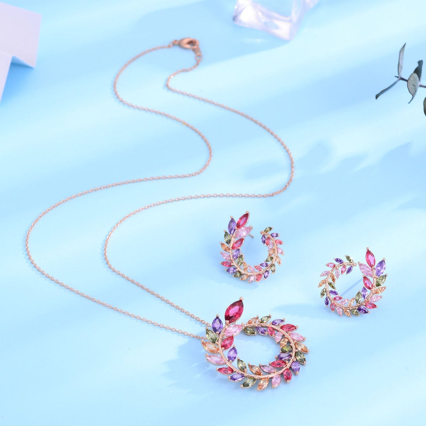 18K Real Gold Handmade Inlaid Colorful Garland Shape Earrings Brand: aeac