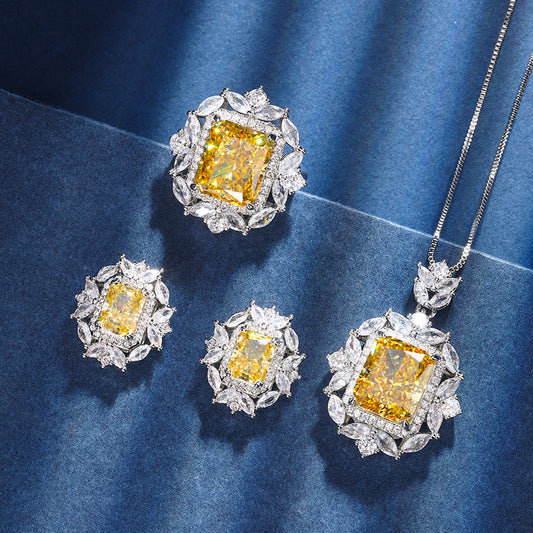 Autumn And Winter New Jewelry Diamond Ice Flower Cut Yellow Diamond Copper Inlaid Fashion Brand: aeac