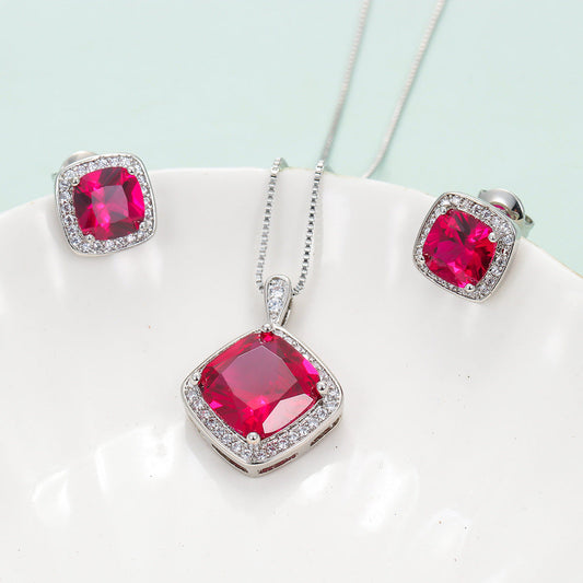 Ruby Jewelry Suit Necklace Ear Stud Brand: aeac