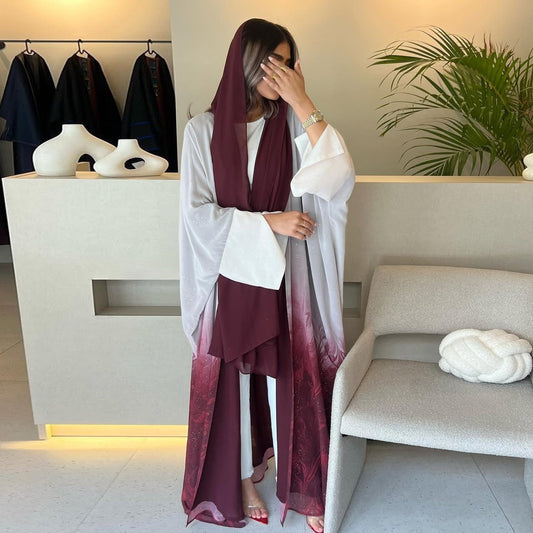 Women's Gradient Abaya Cardigan – Shiny Lightweight Open Robe Brand: aeac