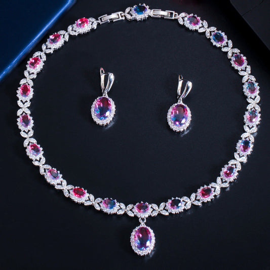 Dress Earrings Necklace Zircon Set Gradient Stone Set Chain Brand: aeac