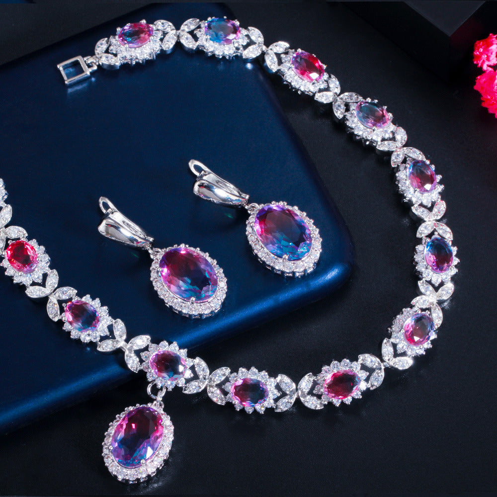 Dress Earrings Necklace Zircon Set Gradient Stone Set Chain Brand: aeac