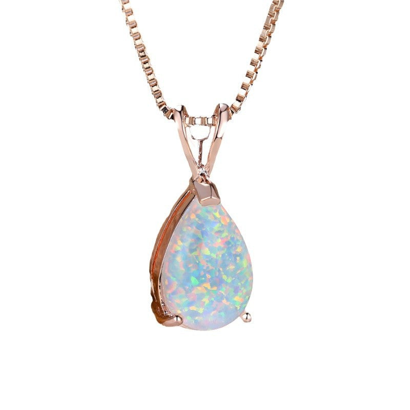 Colorful Water Drop Opal Pendant Necklace Elegant High-grade All-matching Brand: aeac