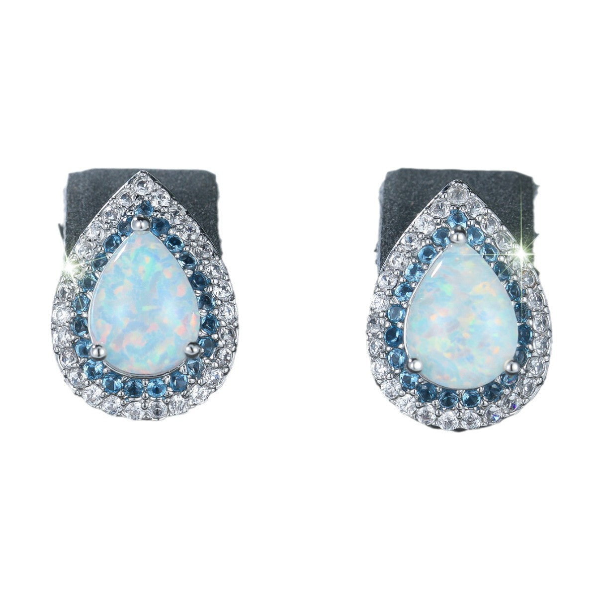 Water Drop White Opal Edge Blue White Ear Studs Personalized Minority Expensive Light Luxury Brand: aeac