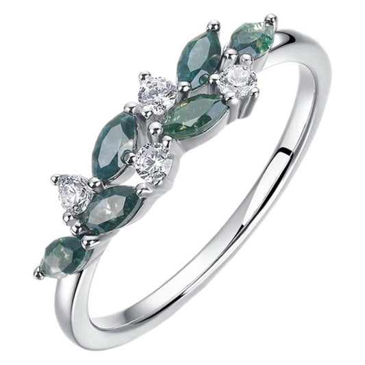 Green Moss Agate Leaf Ring – S925 Silver Natural Stone Brand: aeac