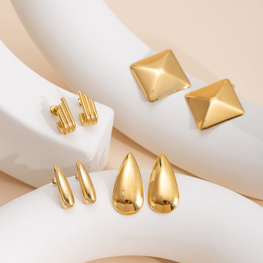 Minimalist Titanium Steel Ear Studs Triangle Oval Geometric Stainless Steel Oil Pressure Ins Style Brand: aeac