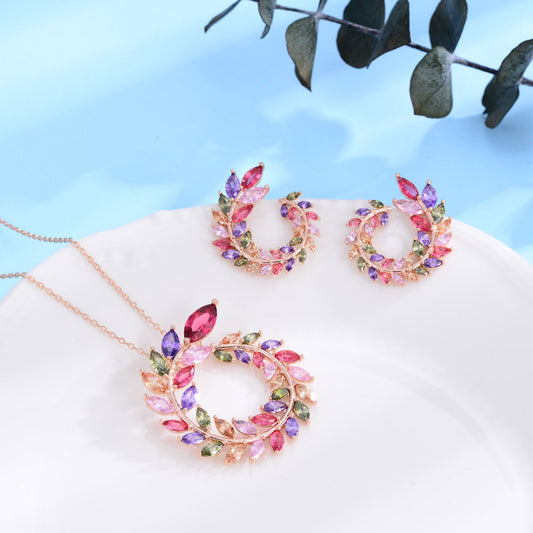 18K Real Gold Handmade Inlaid Colorful Garland Shape Earrings Brand: aeac