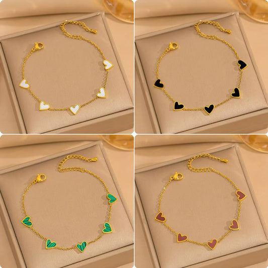 Multi-Color Three-dimensional Heart Shell Clavicle Chain Personality Heart-shaped Titanium Steel Bracelet Brand: aeac