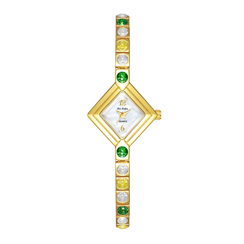 Light Luxury Temperament Gradient Diamond Anique Pocket Watch Spring Green Women's Watch Brand: aeac