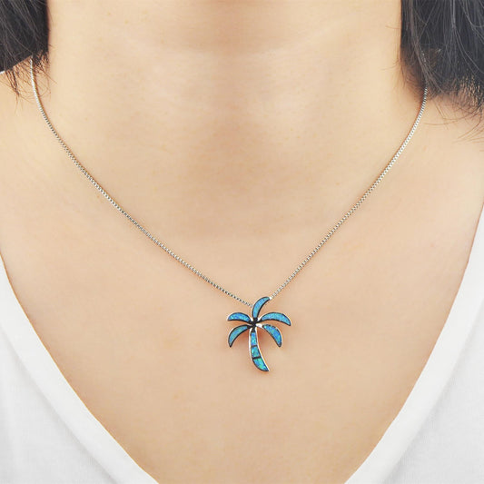 Simple Style Blue Opal Coconut Tree Necklace Brand: aeac
