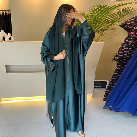 Muslim Robe Middle East Loose Solid Color Satin Cardigan Outerwear Brand: aeac