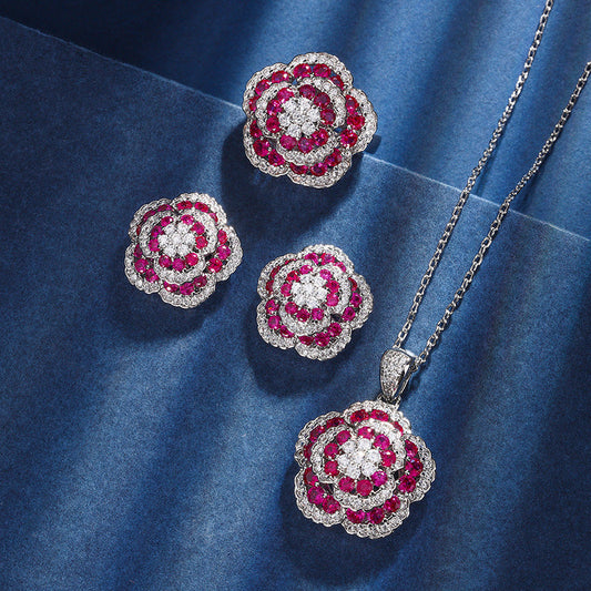 Copper Sole Gold-plated Simulation Red Corundum Rose Temperament Entry Lux Suit Brand: aeac