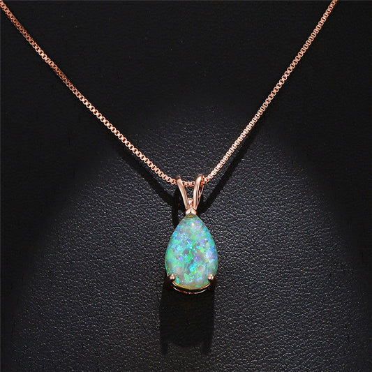 Colorful Water Drop Opal Pendant Necklace Elegant High-grade All-matching Brand: aeac