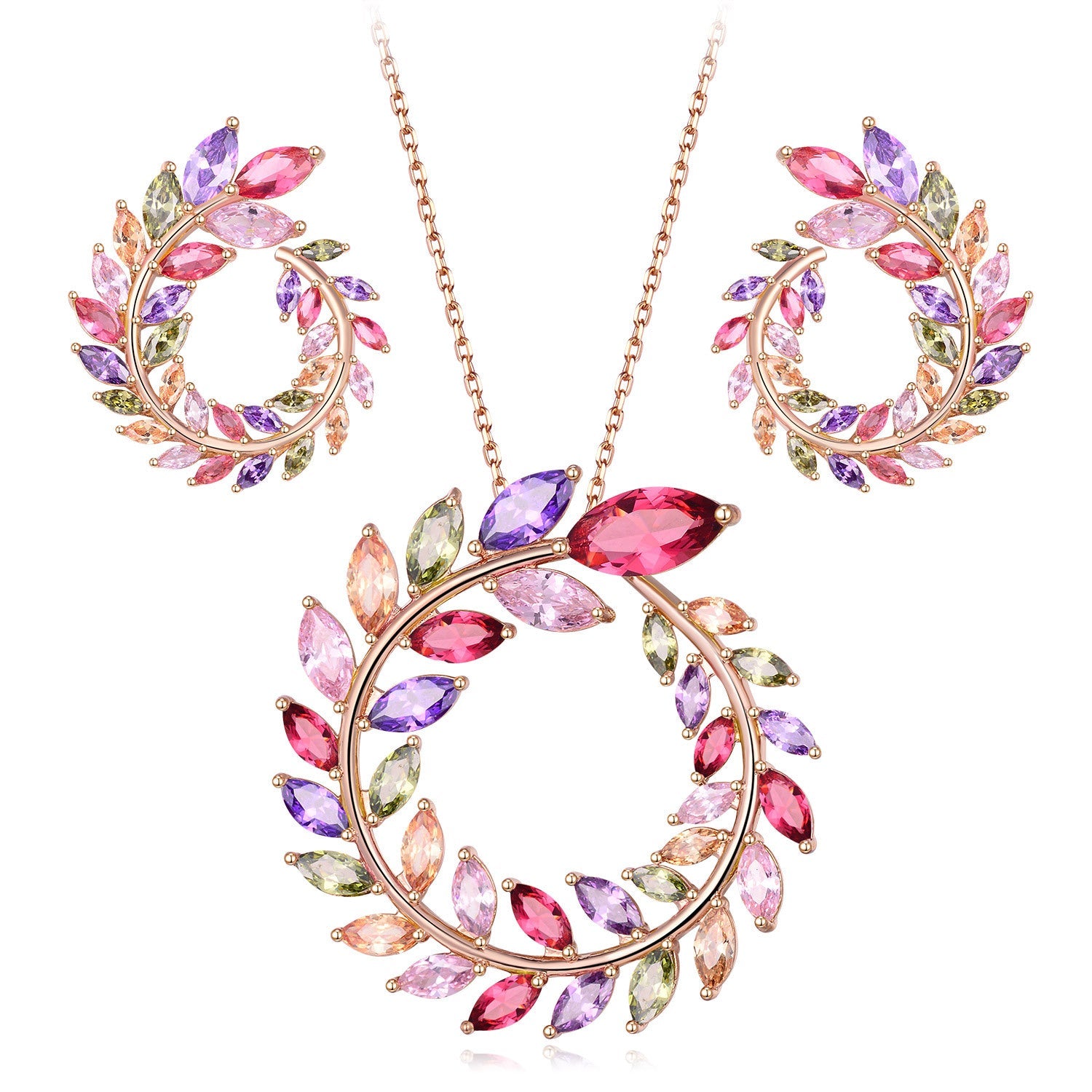 18K Real Gold Handmade Inlaid Colorful Garland Shape Earrings Brand: aeac