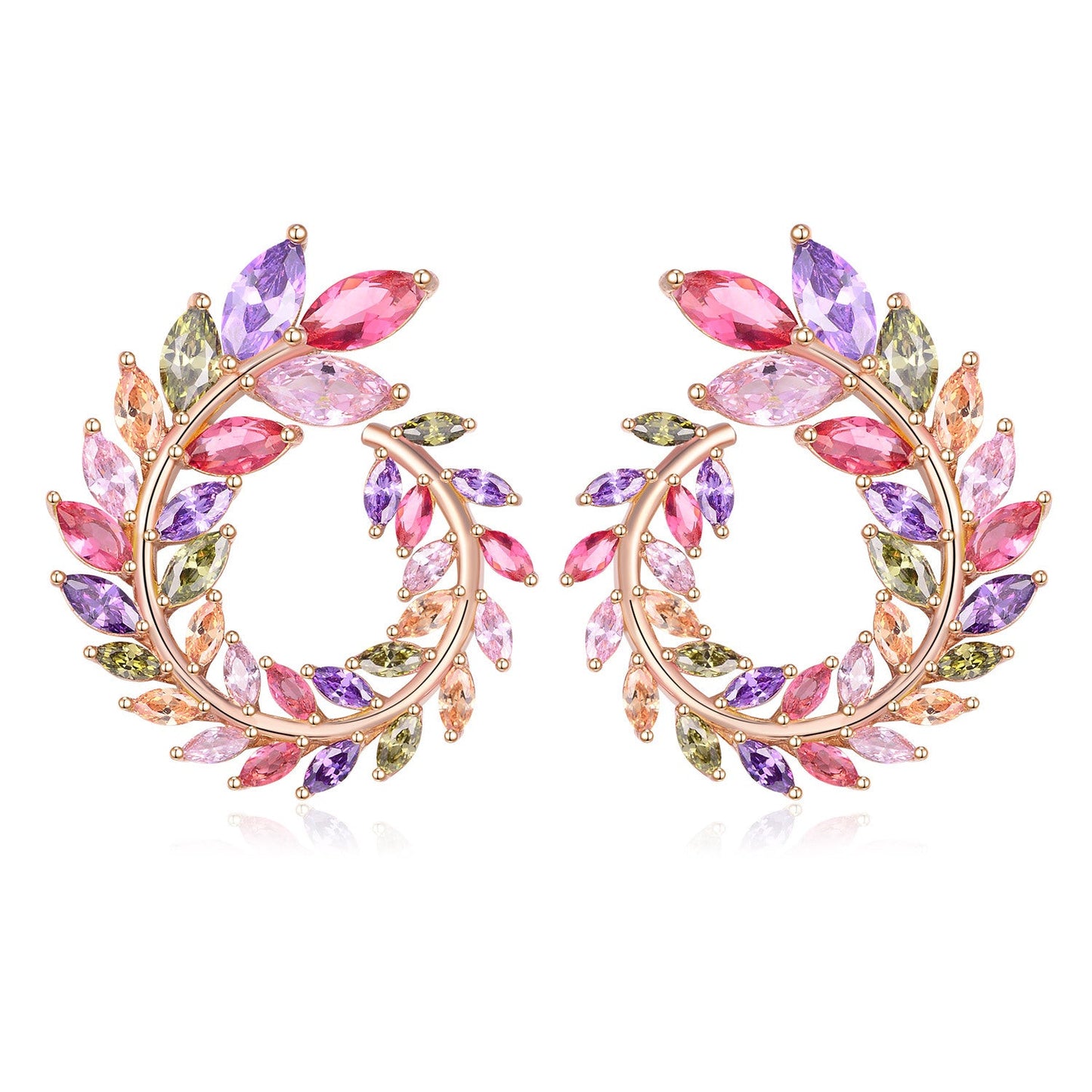 18K Real Gold Handmade Inlaid Colorful Garland Shape Earrings Brand: aeac