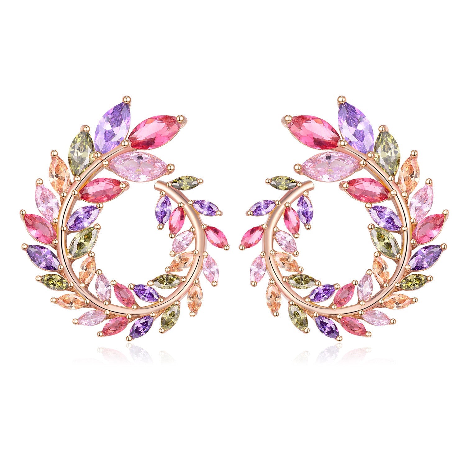 18K Real Gold Handmade Inlaid Colorful Garland Shape Earrings Brand: aeac