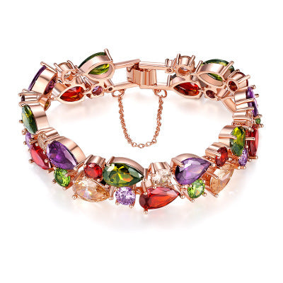 Golden Pleated Transparent Cubic Zircon Bracelet Bridal Gift Brand: aeac