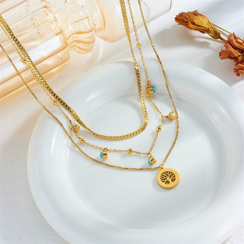 Fashion Multi-layer Stainless Steel Necklace Gold-plated Retro High-grade Brand: aeac