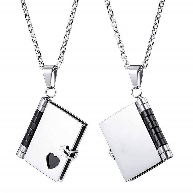 Stainless Steel Couple Book Pendant Necklace With Love Brand: aeac
