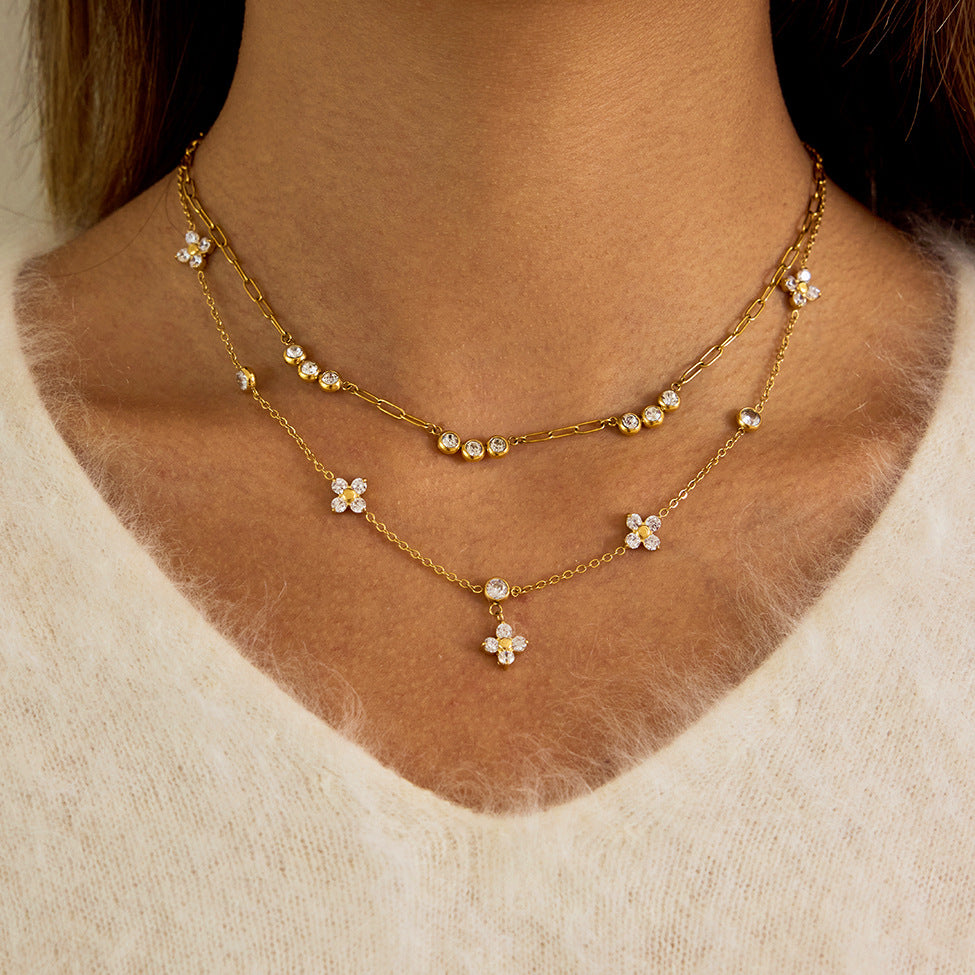 Titanium Steel Zircon Four Leaf Clover Necklace Brand: aeac