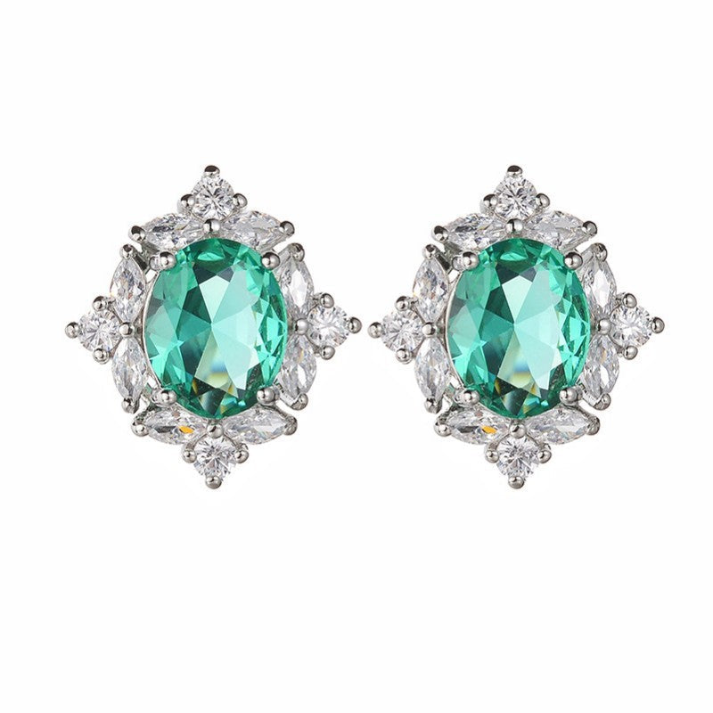 Earrings Zircon Inlaid Colored Gems Green Crystal Oval Palaiba Color Without Earrings Brand: aeac