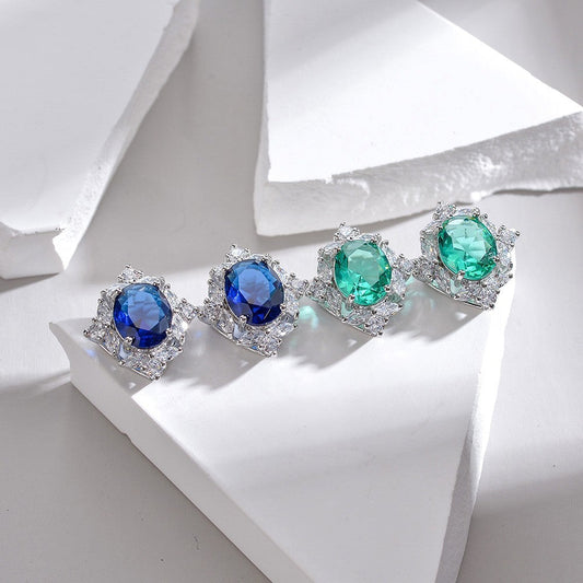 Earrings Zircon Inlaid Colored Gems Green Crystal Oval Palaiba Color Without Earrings Brand: aeac