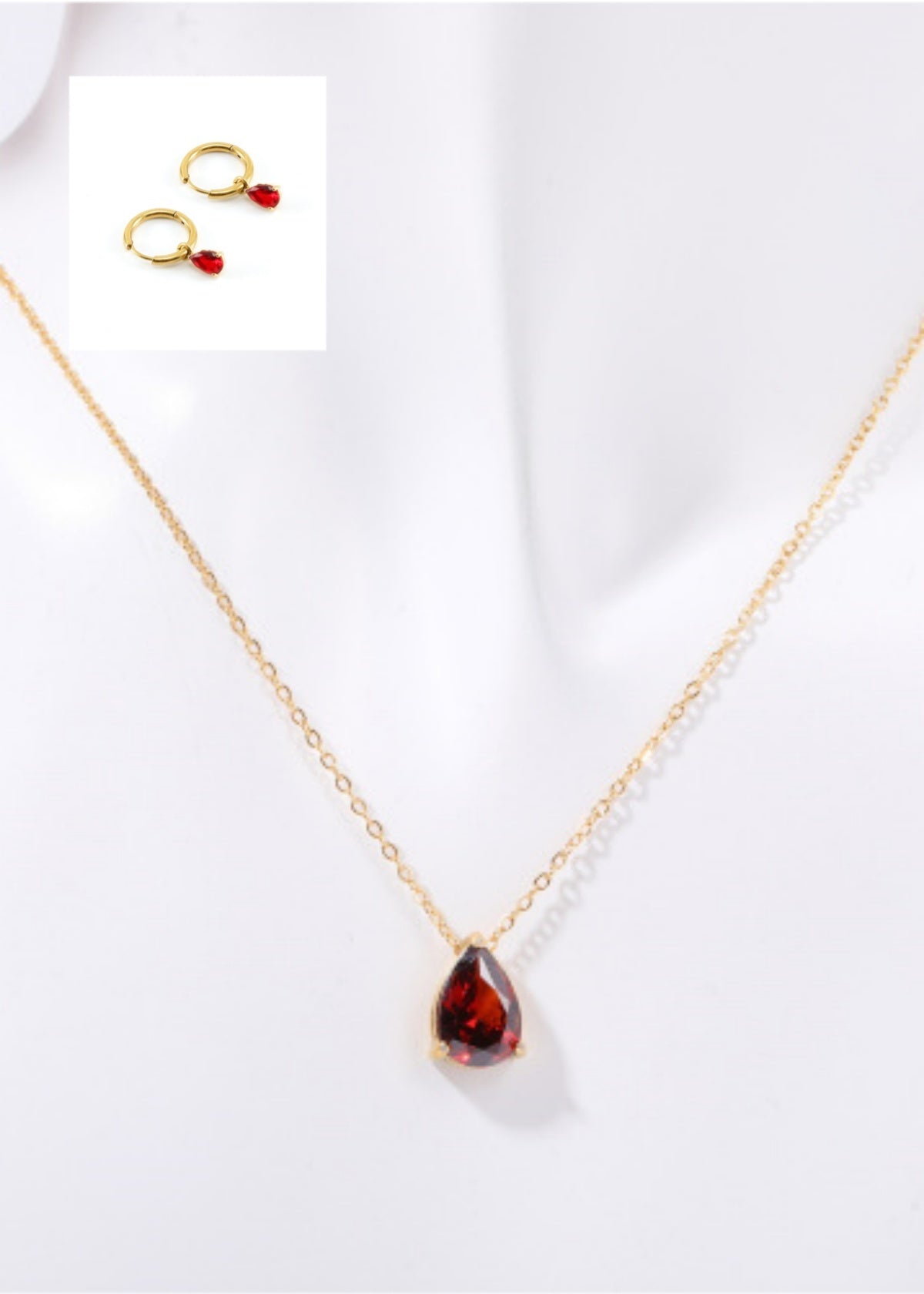 Pear-shaped Water Drop Zircon Birthstones Necklace Vacuum Plating 18K Real Gold Necklace In Furnace Brand: aeac
