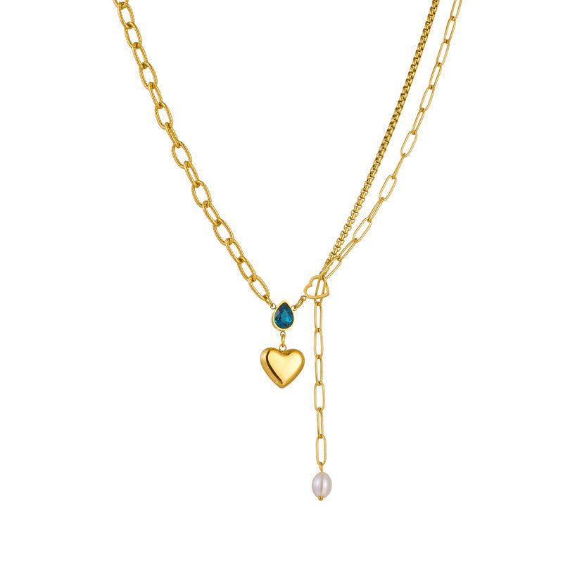 Niche High-grade Pearl Heart Pendant Zircon Necklace Brand: aeac