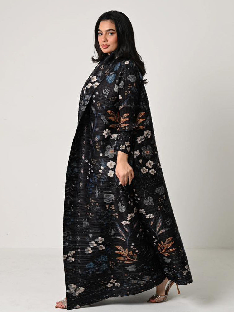 Pleated Print Cardigan Long Coat Arabic Robe Plus Size Brand: aeac
